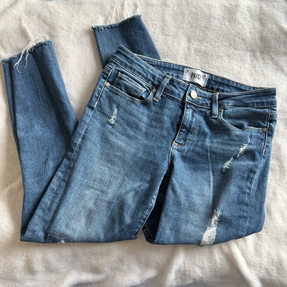 PAIGE Women's Medium Blue Distressed Verdugo Ultra Skinny Jeans